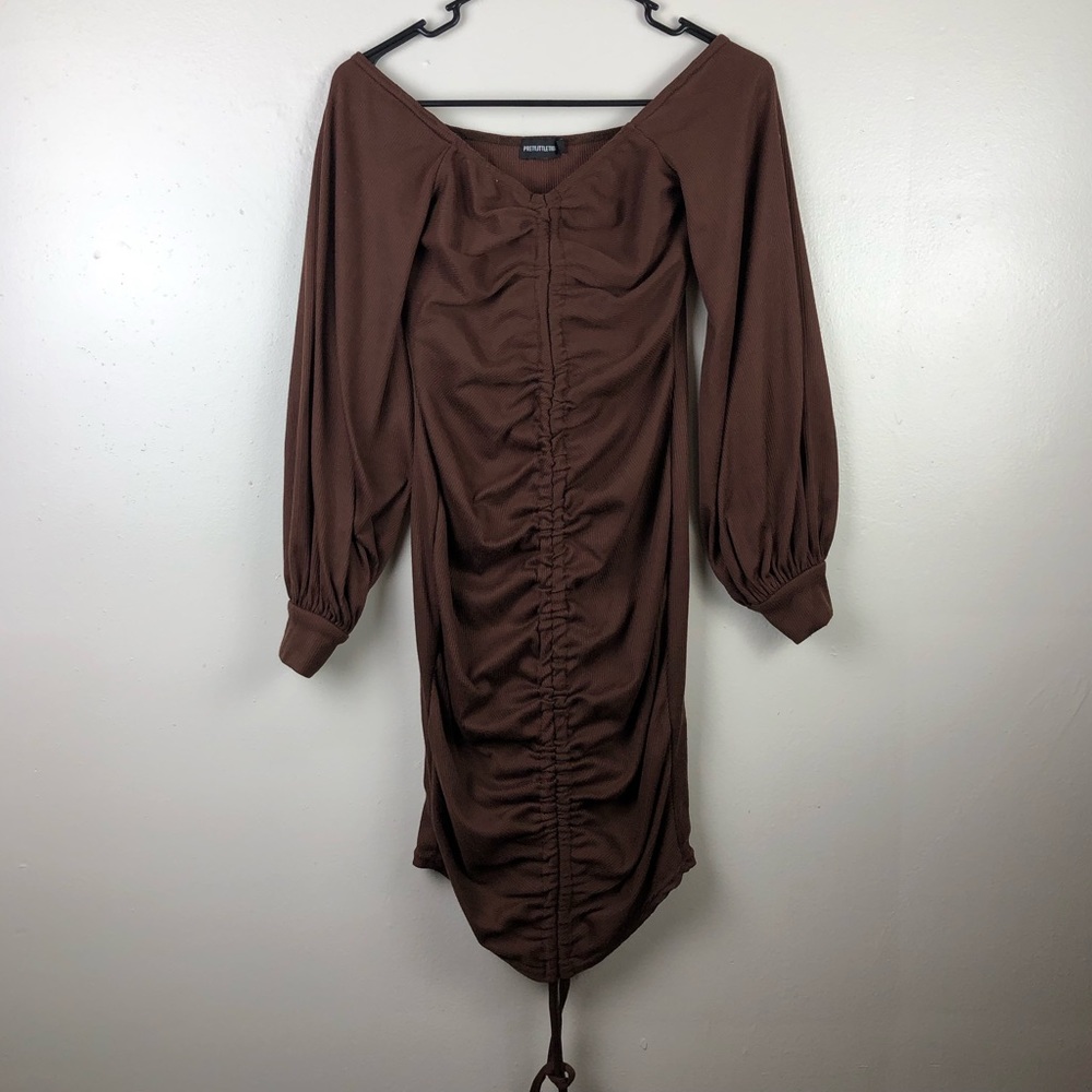 Pretty Little Thing Brown Bodycon Ruched Dress - Picture 2 of 6